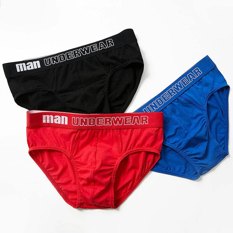 (image for) 4pcs Men's Cotton Briefs Breathable Solid Color Panties Men Underwear Comfortable Loose Fit Underpants