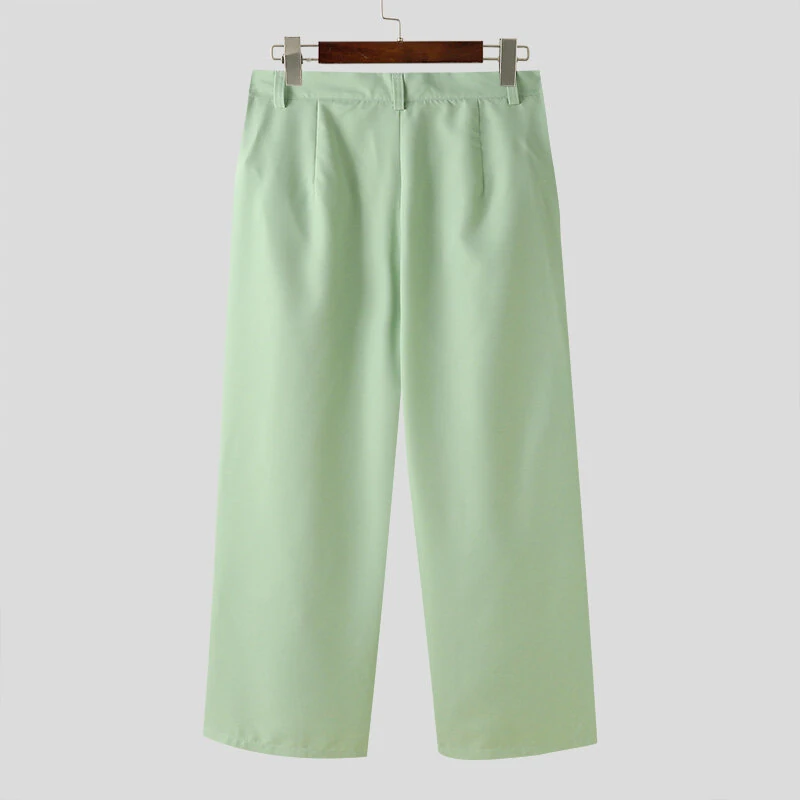 (image for) INCERUN Mens Solid Pleated Design Casual Straight Pants Casual Comfortable Wide Legged Long Pant with Pockets